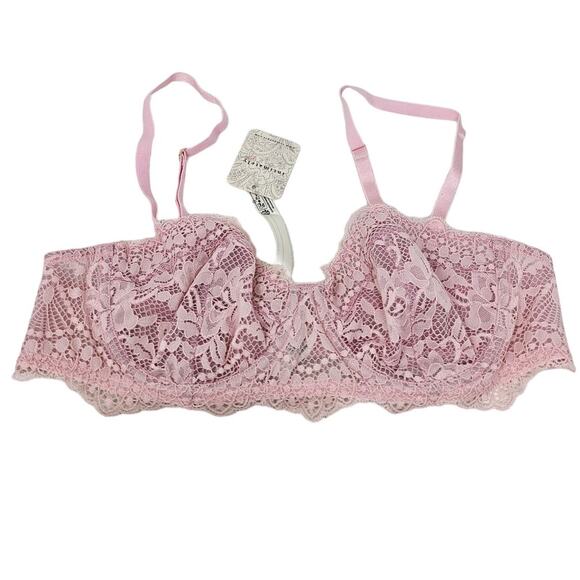 NEW HAH by Free People 34B Dusty Rose Hook Up Lace Underwire Demi Bra Romantic - Picture 2 of 3